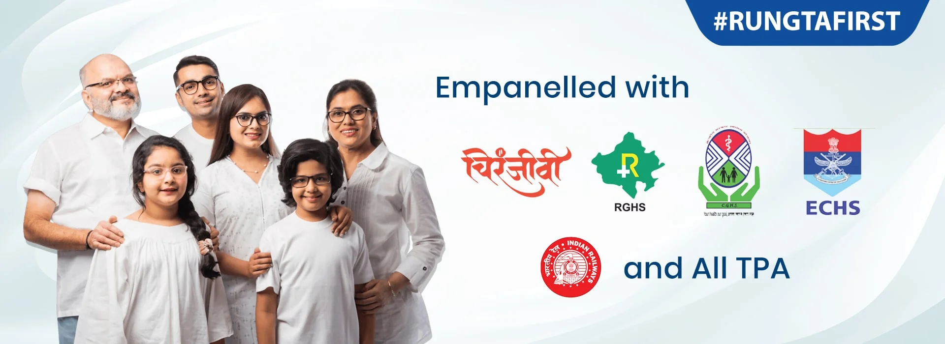 Banner showing a happy family and healthcare providers